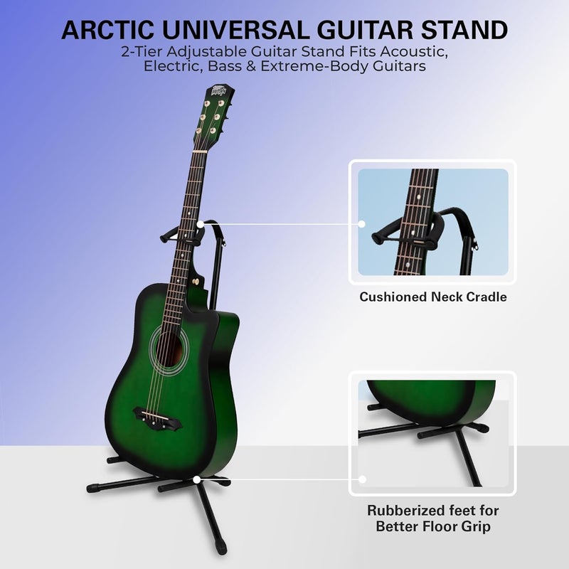 Arctic حامل جيتار ثلاثي القوائم قابل للتعديل بارتفاع ممتد 2-طبقة AR-GS-303 – يناسب الجيتارات الصوتية، الكهربائية، الباس، وتصاميم الجسم المتطرفة. - Image 2