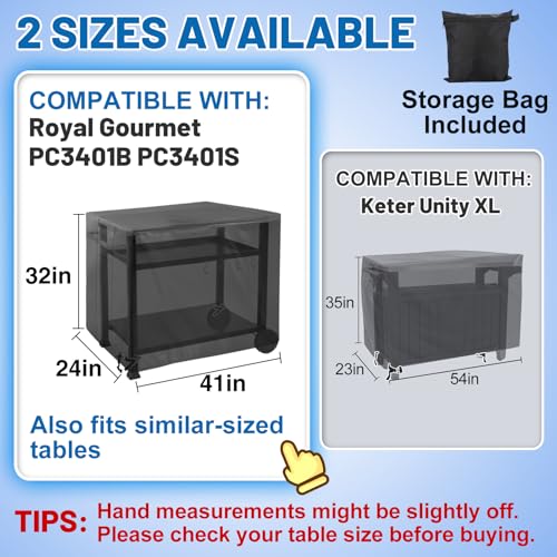 PAMASE Outdoor Dining Cart Cover - 41"L*24"W*32"H Grill Covers for Royal Gourmet Worktable PC3401B PC3401S Food Prep Table, Heavy Duty Waterproof BBQ Serving Worktable Metal Movable Station - Image 3