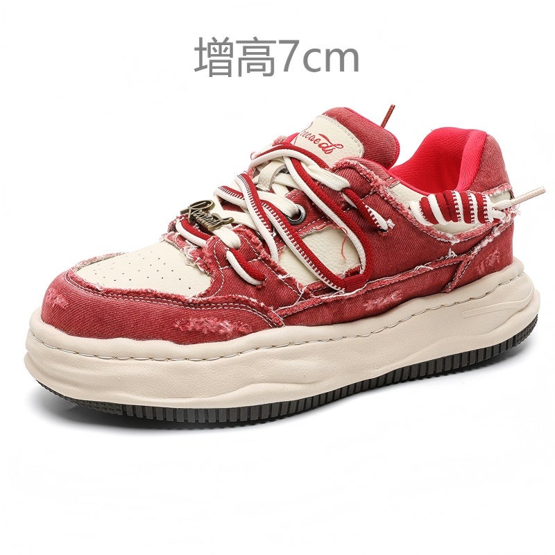 Thick-Soled 7cm Invisible Inner Height-Increasing Shoes for Men, Summer Sports and Leisure Sneakers, Washed and Dissolved Canvas Shoes for Women 8860 - Image 2