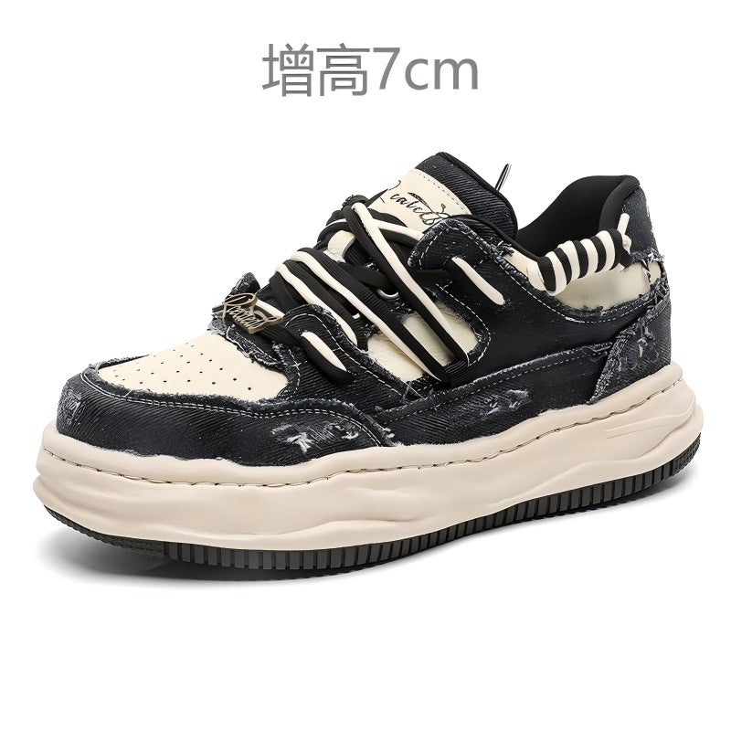 Thick-Soled 7cm Invisible Inner Height-Increasing Shoes for Men, Summer Sports and Leisure Sneakers, Washed and Dissolved Canvas Shoes for Women 8860 - Image 3