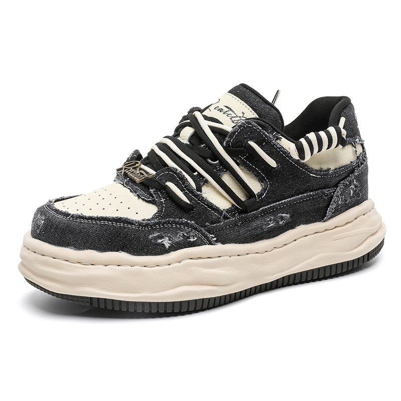 Thick-Soled 7cm Invisible Inner Height-Increasing Shoes for Men, Summer Sports and Leisure Sneakers, Washed and Dissolved Canvas Shoes for Women 8860 - Image 1
