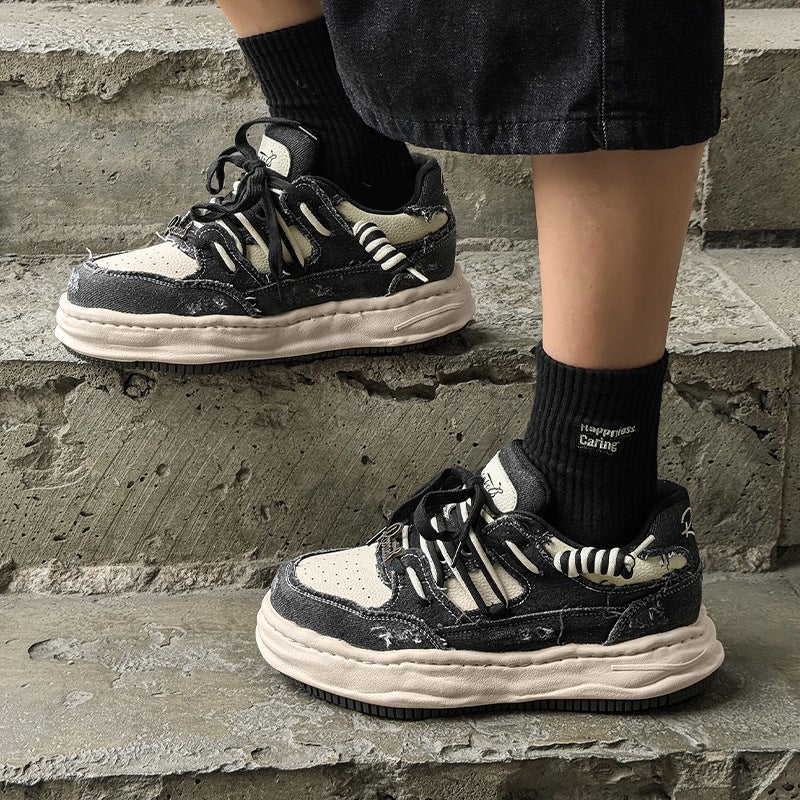 Thick-Soled 7cm Invisible Inner Height-Increasing Shoes for Men, Summer Sports and Leisure Sneakers, Washed and Dissolved Canvas Shoes for Women 8860 - Image 4