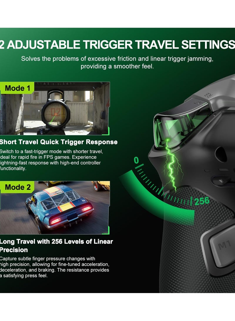 P5 PC Gaming Controller, 2.4G Wireless Gaming Controller, Hall Effect Joystick, Hall Triggers, Dual Vibrators, APP, POM, Wake-up, 4-Macro, 3-Mode(2.4G/BT/SW), for PC,Switch,Android,iOS - Black - Image 4