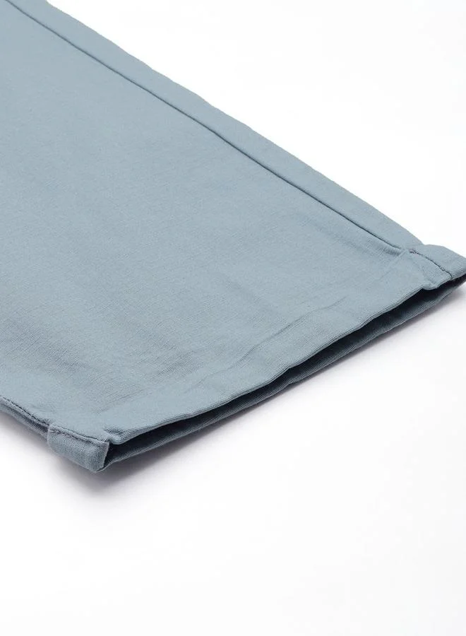 The Indian Garage Co Blue Men Blue Relaxed Fit Solid Trousers for Men | Best Price UAE