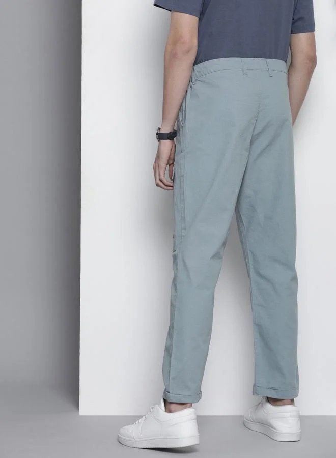 The Indian Garage Co Blue Men Blue Relaxed Fit Solid Trousers for Men | Best Price UAE