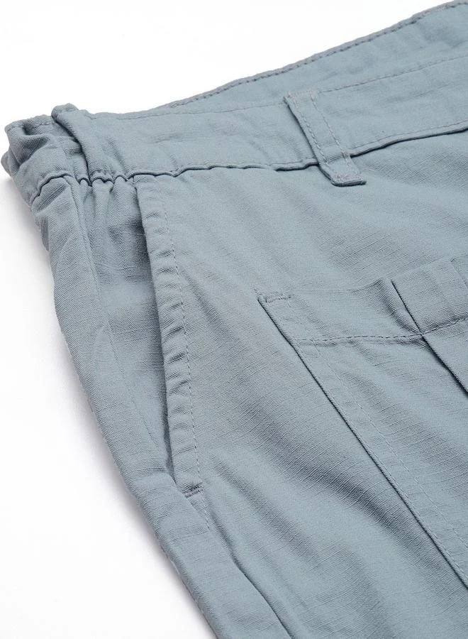 The Indian Garage Co Blue Men Blue Relaxed Fit Solid Trousers for Men | Best Price UAE