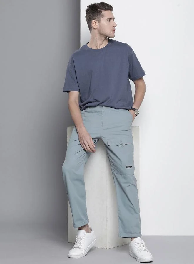 The Indian Garage Co Blue Men Blue Relaxed Fit Solid Trousers for Men | Best Price UAE