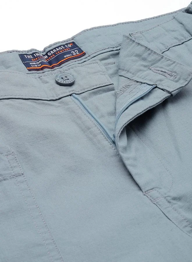 The Indian Garage Co Blue Men Blue Relaxed Fit Solid Trousers for Men | Best Price UAE