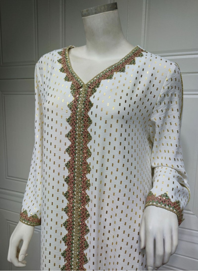 إسكدنيا سيدة ثوب فضفاض طباعة أزياء مسلم عارضة ثوب طويل Abaya الأبيض - Image 3