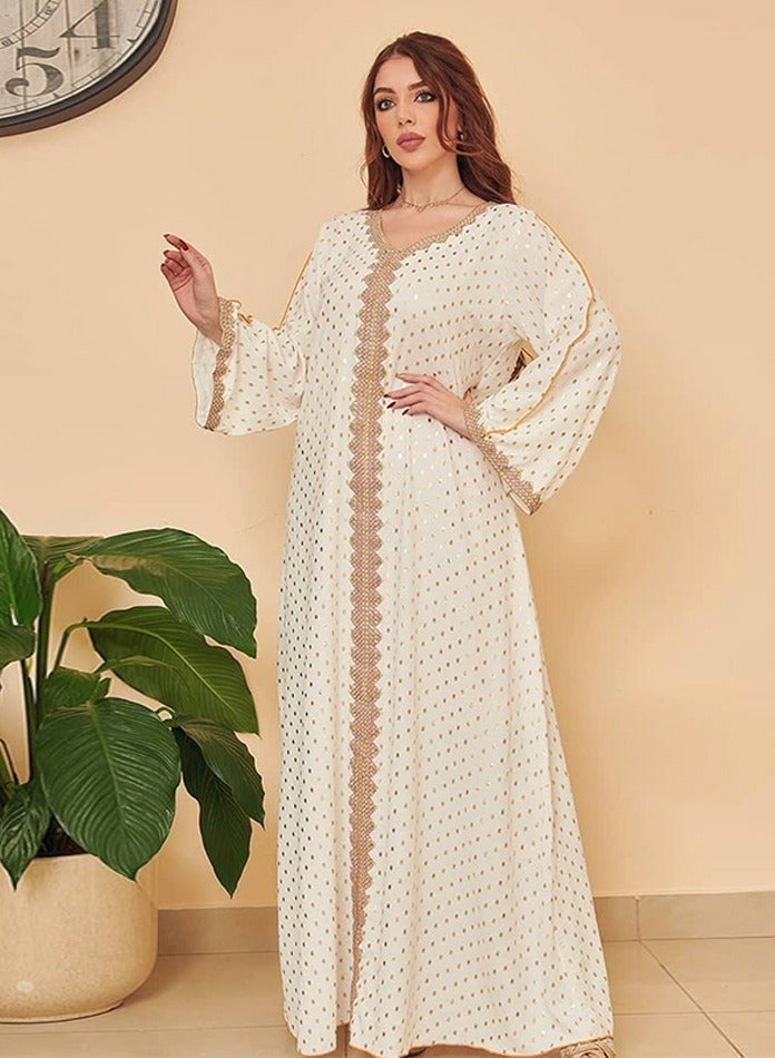 إسكدنيا سيدة ثوب فضفاض طباعة أزياء مسلم عارضة ثوب طويل Abaya الأبيض - Image 1