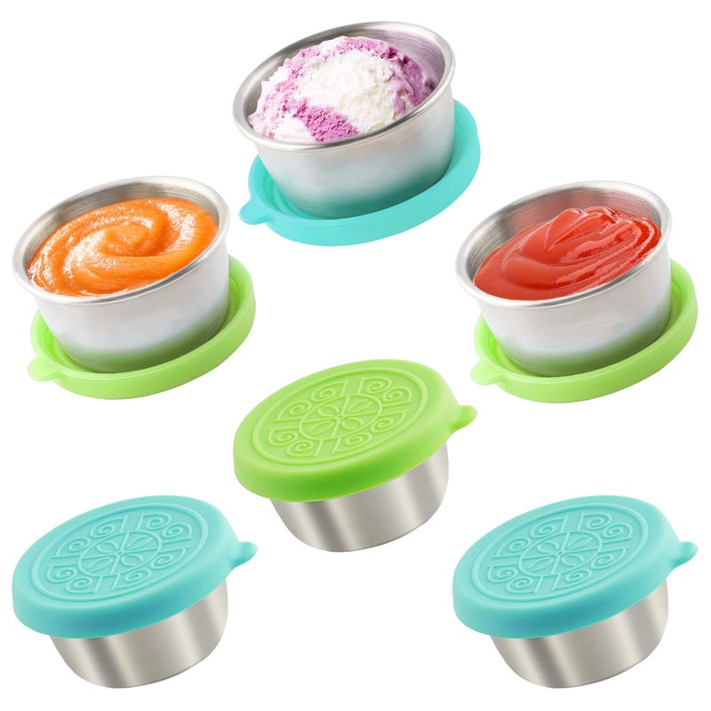 Qukaka 6x1.6 Oz Salad Dressing Containers With Lids  Small Leakproof Reusable Stainless Steel Salad Dressing Container To Go For Lunch Boxes Sauce containers  Picnics Travel Meal Prep And Kitchen Storage. - Image 1