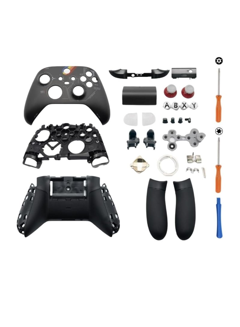 طقم غلاف بديل لجهاز تحكم Xbox Series X/S، غلاف كامل وغطاء أمامي وقضبان وغطاء بطارية وأزرار D-pad وملحقات لإصدار Starfield Special Edition، أسود - Image 1