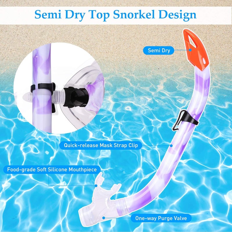 KUYOU Kids Snorkel Set, Children Anti-Fog Diving Mask Swimming Goggles Dry Top Snorkel Equipment Snorkeling Packages Swimming Gear for Youth Boys Girls Age 5-10 - Image 5