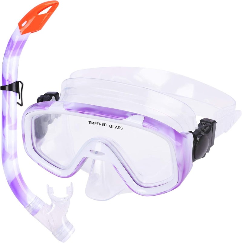 KUYOU Kids Snorkel Set, Children Anti-Fog Diving Mask Swimming Goggles Dry Top Snorkel Equipment Snorkeling Packages Swimming Gear for Youth Boys Girls Age 5-10 - Image 1