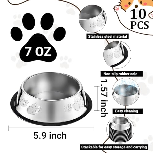 Olutacot 10 Pcs Stainless Steel Dog Bowl Pet Feeding Bowl with Rubber Base NonSlip Pet Dishes Metal Dog Bowls Pet Food and Water Bowls for Small Medium Animals Kitten Rabbit 7 oz - Image 3