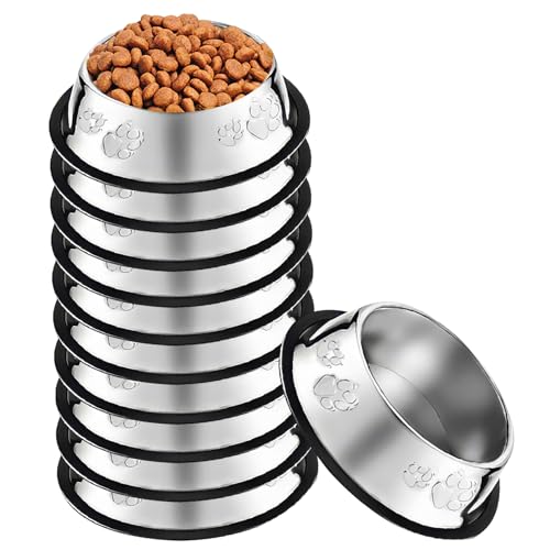 Olutacot 10 Pcs Stainless Steel Dog Bowl Pet Feeding Bowl with Rubber Base NonSlip Pet Dishes Metal Dog Bowls Pet Food and Water Bowls for Small Medium Animals Kitten Rabbit 7 oz - Image 1