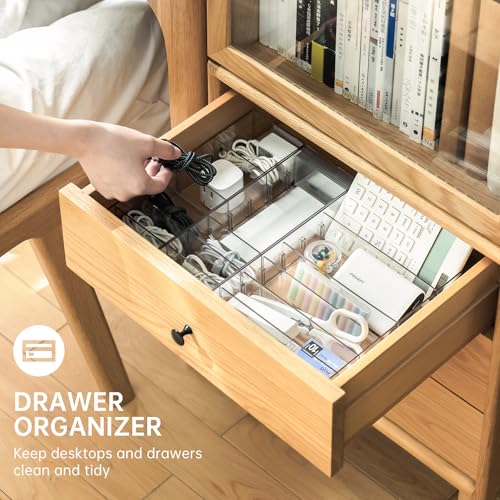 FRETONBA 2Pcs Cable Charger Organizer Box, Large Cords Storage Organizer with Adjustable Compartments and Wire Ties, Stackable Cord Organizer for Drawer - Clear - Image 3