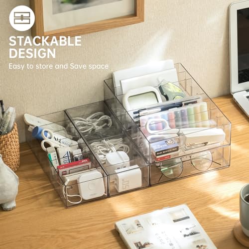 FRETONBA 2Pcs Cable Charger Organizer Box, Large Cords Storage Organizer with Adjustable Compartments and Wire Ties, Stackable Cord Organizer for Drawer - Clear - Image 2