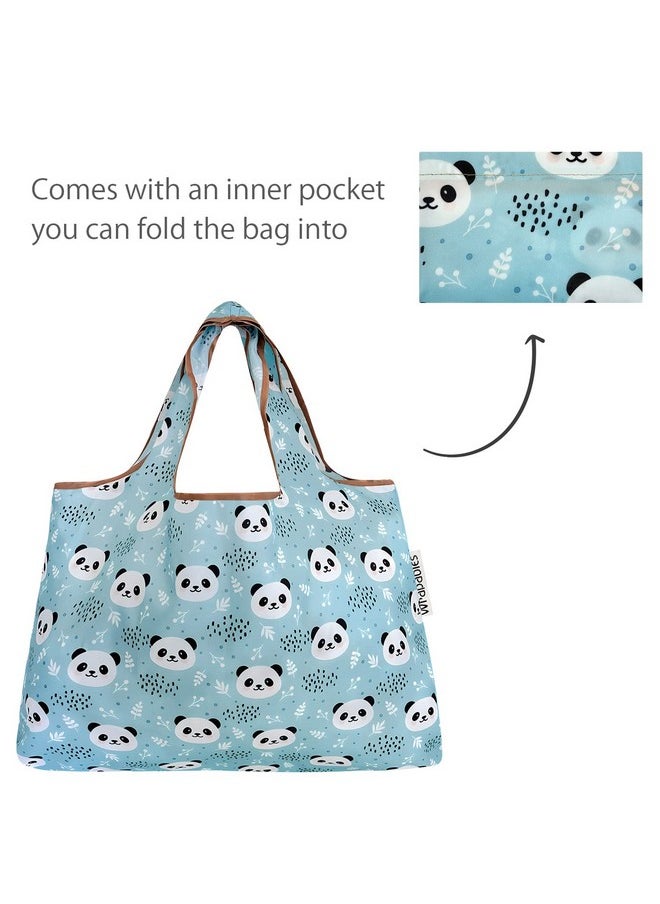 allydrew allydrew Large & Small Foldable Tote Nylon Reusable Grocery Bags, Set of 2, Panda  - Image 5