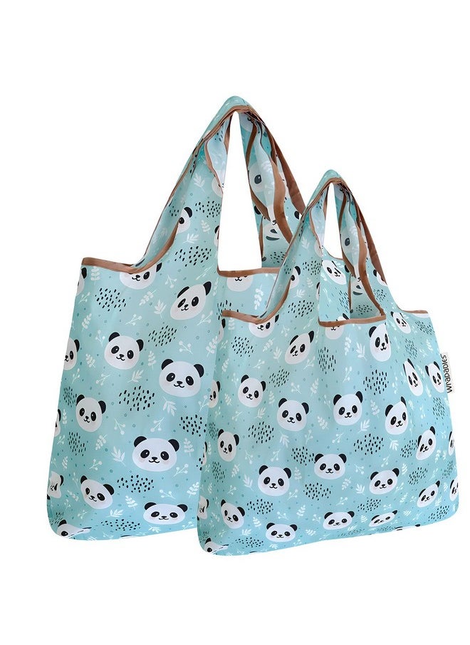 allydrew allydrew Large & Small Foldable Tote Nylon Reusable Grocery Bags, Set of 2, Panda  - Image 1