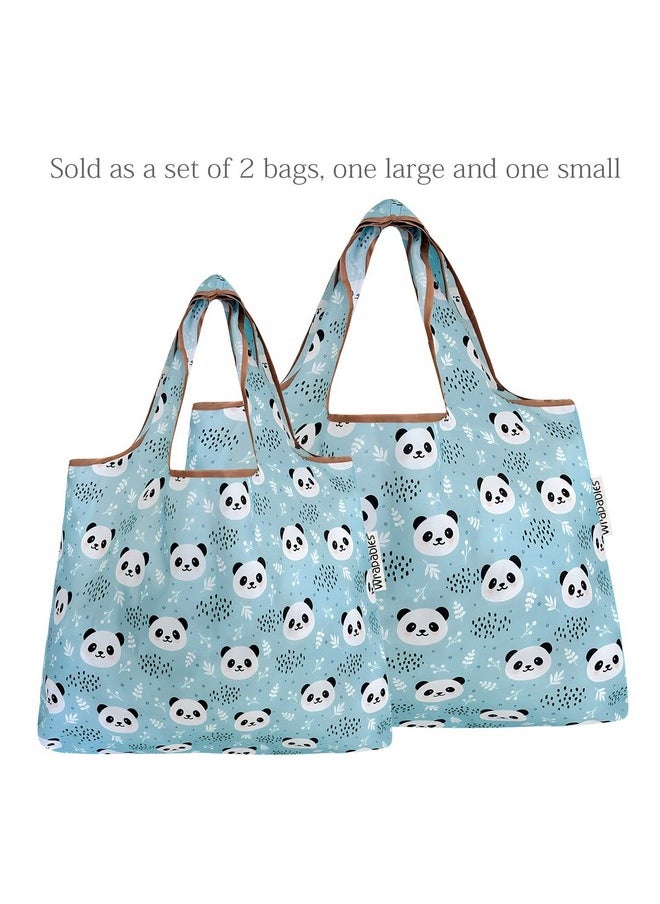 allydrew allydrew Large & Small Foldable Tote Nylon Reusable Grocery Bags, Set of 2, Panda  - Image 3