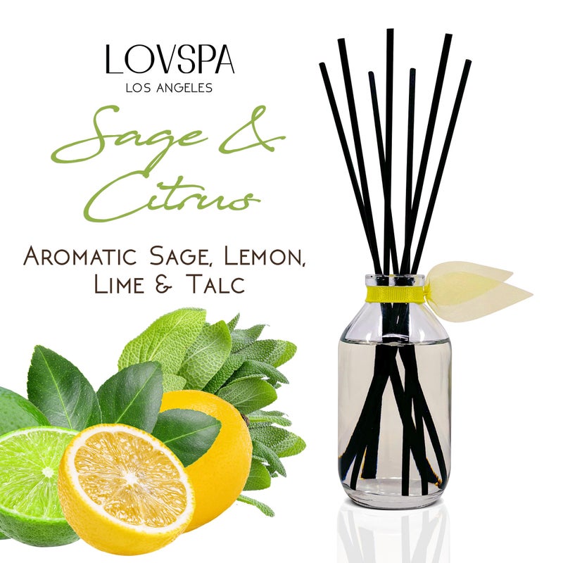 LOVSPA Reed Diffuser Set, Sage & Citrus Scented Oil Diffuser with Sticks, Home Fragrance Accessories for Bathroom Shelf Decor, Aroma Diffusers for Home or Office Desk, USA Made - Image 3