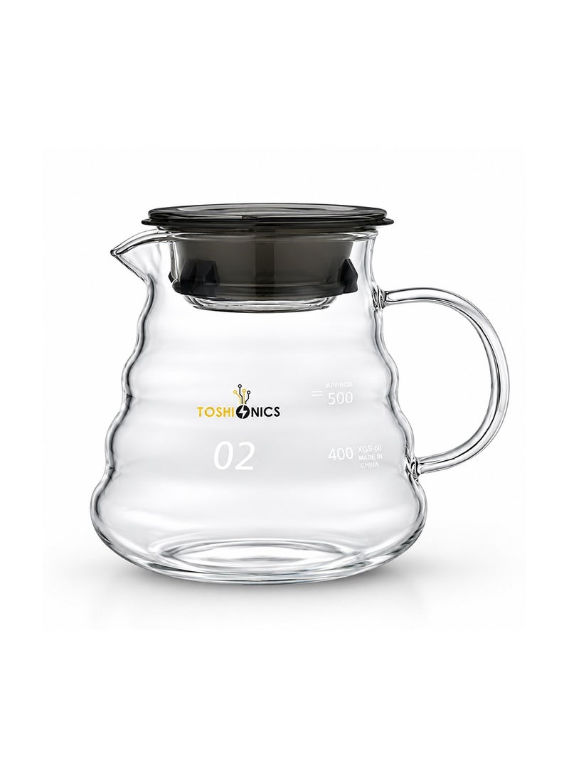 Toshionics V60 Range Server Glass White 600ml Heat Resistant Glass Range Coffee Server | Pour Over Coffee Tea Server | Pot Carafe Hand Drip Coffee Jug Decanter |Transparent | Kettle Coffee Maker Teapot Clear 600mlml - Image 1