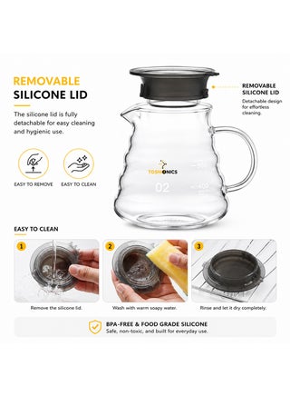 V60 Range Server Glass White 600ml Heat Resistant Glass Range Coffee Server | Pour Over Coffee Tea Server | Pot Carafe Hand Drip Coffee Jug Decanter |Transparent | Kettle Coffee Maker Teapot Clear 600mlml - view 3