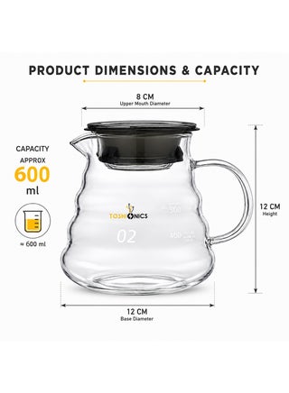 V60 Range Server Glass White 600ml Heat Resistant Glass Range Coffee Server | Pour Over Coffee Tea Server | Pot Carafe Hand Drip Coffee Jug Decanter |Transparent | Kettle Coffee Maker Teapot Clear 600mlml - view 4