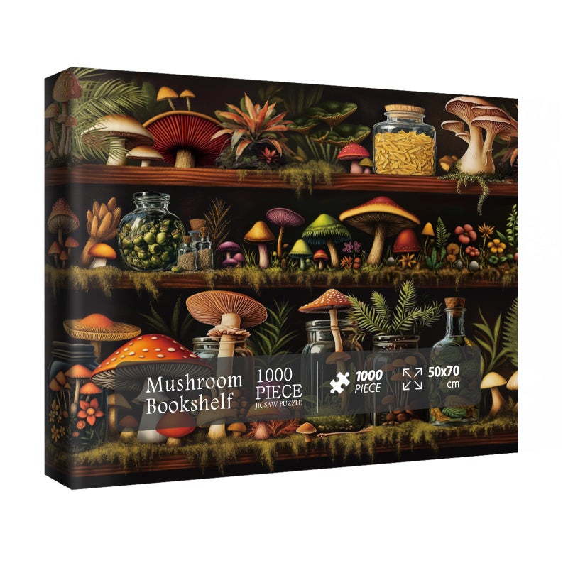 IdeaBazar Beautiful Mushroom Bookshelf Puzzles for Adults 1000 Pieces Nature Colorful Plant Bottle Art Jigsaw Puzzles Pretty Scenic Painting Fantasy Puzzle - Image 3