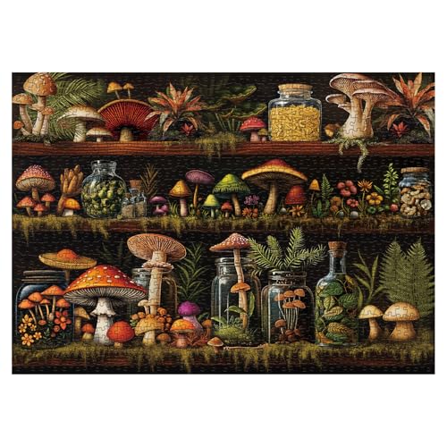 IdeaBazar Beautiful Mushroom Bookshelf Puzzles for Adults 1000 Pieces Nature Colorful Plant Bottle Art Jigsaw Puzzles Pretty Scenic Painting Fantasy Puzzle - Image 5
