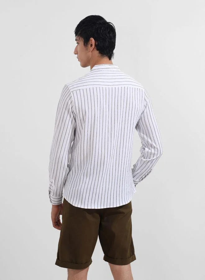 The Indian Garage Co Men Regular Fit Striped Mandarin Collar Full Sleeves Shirt