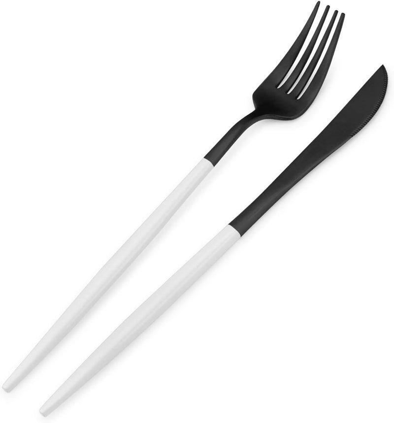 Bysta Matte Black Silverware Set with white handle Bysta 5Piece Stainless Steel Flatware Set Kitchen Utensil Set Service for 1 Tableware Cutlery Set for Home and Restaurant Dishwasher Safe - Image 3