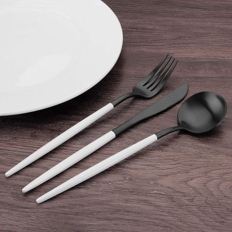 Bysta Matte Black Silverware Set with white handle Bysta 5Piece Stainless Steel Flatware Set Kitchen Utensil Set Service for 1 Tableware Cutlery Set for Home and Restaurant Dishwasher Safe - Image 5