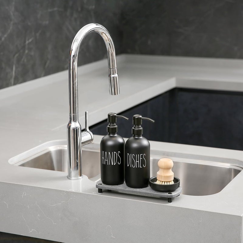 MOMEEMO Matte Black Soap Dispenser Set Comes with Stainless Steel Pumps, Instant Dry Tray, and Dish Scrub Brush, Suitable for Matte Black Kitchen Accessories. (Black) - Image 5