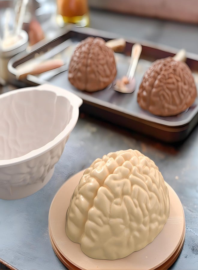 Ahorasky Brain Silicone Mold - Brain Cake Mold with Support Base, 3D Realistic Silicone Human Brain Gelatin Mold 3'' Deep Brain Baking Pan for Candy Breakable Chocolate Jelly or Pudding - Image 4