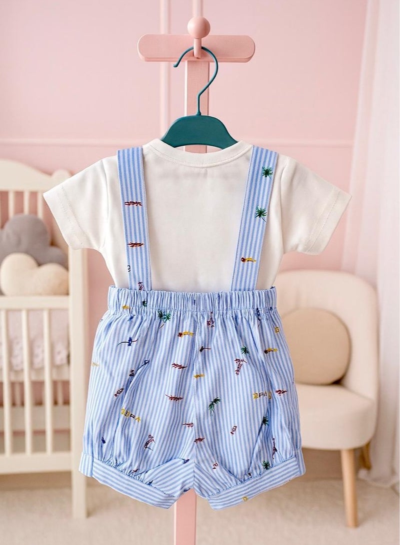 ANDRINA Stylish Summer Boys Set, White Collar Shirt with Striped Shorts with Nautical Detail, Kids Cotton Beach and Holiday Clothes - Image 3
