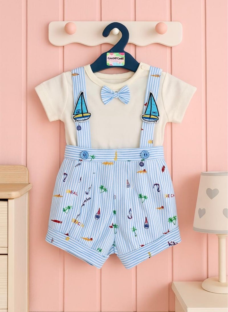 ANDRINA Stylish Summer Boys Set, White Collar Shirt with Striped Shorts with Nautical Detail, Kids Cotton Beach and Holiday Clothes - Image 2