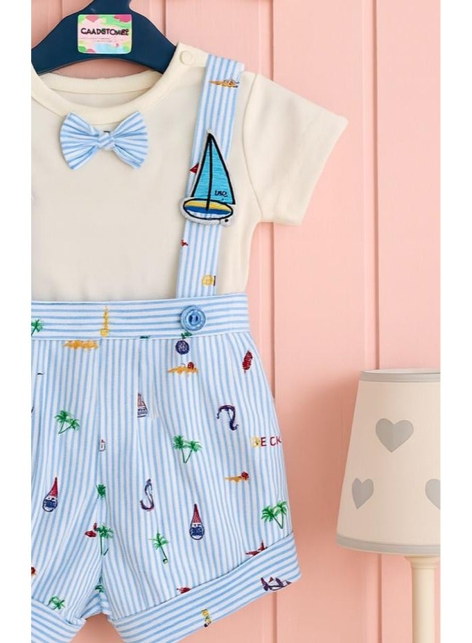 ANDRINA Stylish Summer Boys Set, White Collar Shirt with Striped Shorts with Nautical Detail, Kids Cotton Beach and Holiday Clothes - Image 4