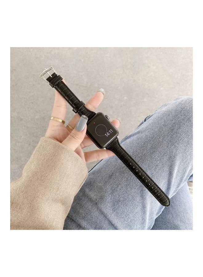 نيبمينينت سوار بديل من جلد التمساح لساعة أبل ووتش سيريز 7 مقاس 45 مم/ 6 SE و5 و4 44 مم/3 و2 و1 42 مم أسود - Image 2