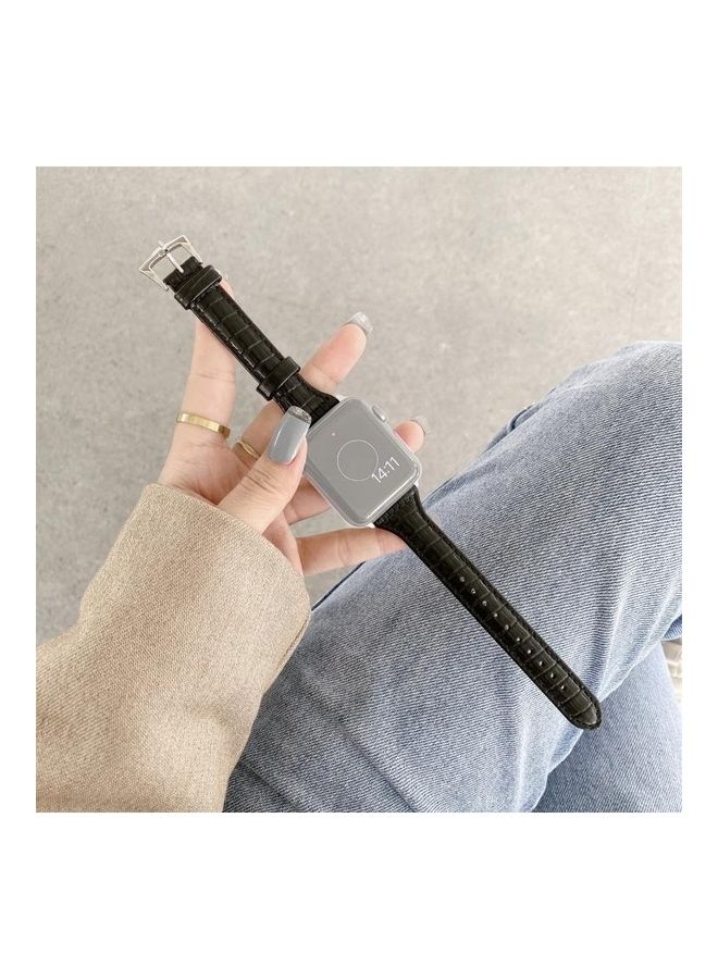 نيبمينينت سوار بديل من جلد التمساح لساعة أبل ووتش سيريز 7 مقاس 45 مم/ 6 SE و5 و4 44 مم/3 و2 و1 42 مم أسود - Image 1