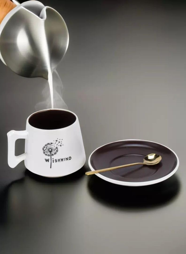 WISHWIND 350 ml Brew Verve Coffee Mug along with Saucer & Spoon Set Packed in leather bag- Redefine your Coffee Experience, Ideal Gift for Coffee Lovers - Image 5