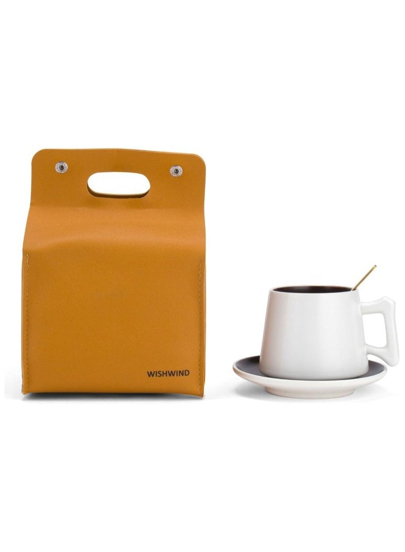 WISHWIND 350 ml Brew Verve Coffee Mug along with Saucer & Spoon Set Packed in leather bag- Redefine your Coffee Experience, Ideal Gift for Coffee Lovers - Image 1
