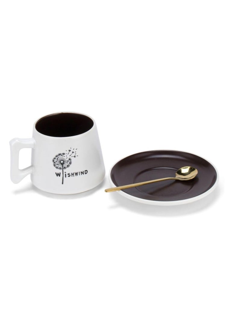 WISHWIND 350 ml Brew Verve Coffee Mug along with Saucer & Spoon Set Packed in leather bag- Redefine your Coffee Experience, Ideal Gift for Coffee Lovers - Image 2