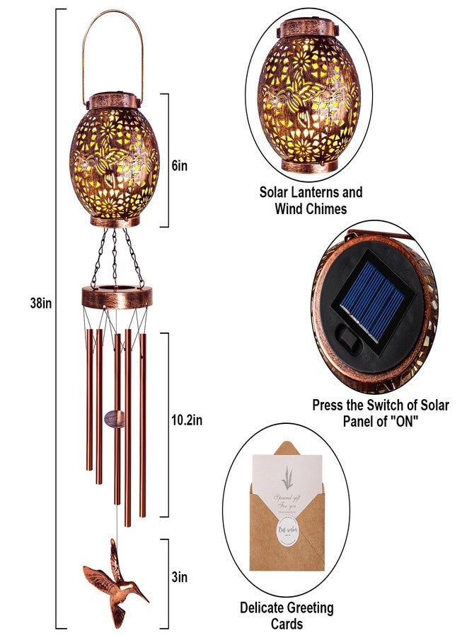 YHmall Wind Chimes for Outside 38" Hummingbird Solar Wind Chimes Outdoor Gifts for Mom Hanging Solar Lantern, Garden Decor Wind Chime for Patio Yard, Christmas Windchimes Outdoors Gifts for Women Grandma - Image 4