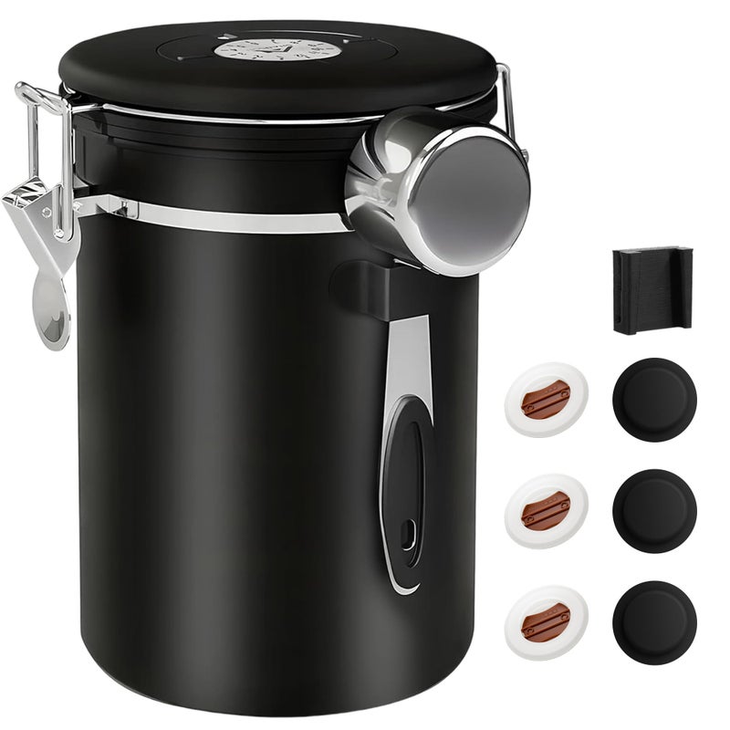 ShanSon Coffee Canister Airtight Coffee Container Stainless Steel Coffee Bean Storage Container with Scoop Coffee Canister for Beans Grounds Sugar Flour Tea Cereal22OZ Black