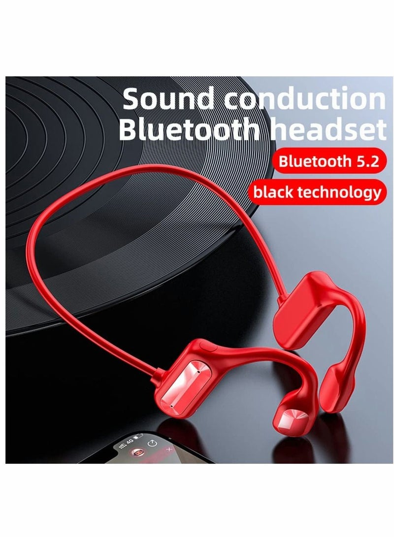 SYOSI Bone Conduction Headphones Bluetooth Red Wireless Earphones Sports Headphones with Mic Waterproof Headset with Noise Canceling Microphone for Running Workout Driving Office Home Online Learning  - Image 3