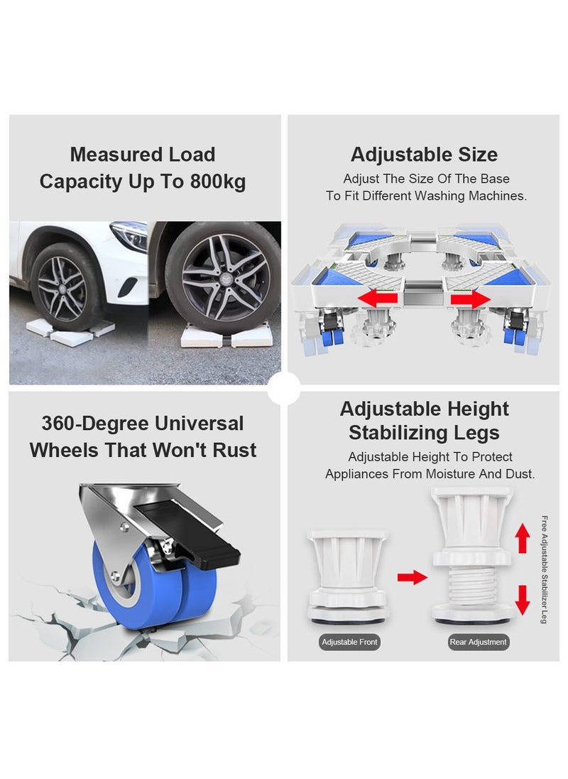 Upgraded Length Adjustable Double Tube Washing Machine Base, Refrigerator Stand with Movable Roller, Grey - 8 Strong Feet & 4 Locking Rubber Swivel, YXJ-25F Grey