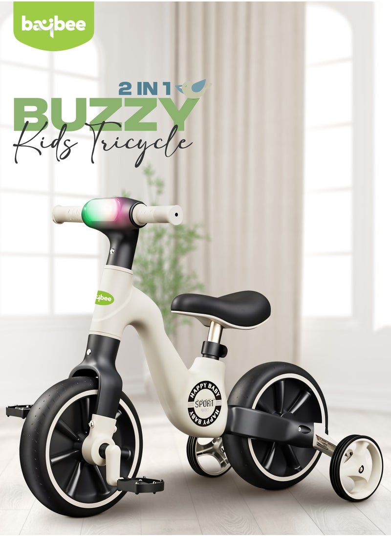BAYBEE - 2 in 1 Convertible Baby Tricycle for Kids Smart Baby Balance Bike Kids Tricycle Cycle with Light Music Foldable Auxilary Wheels Kids Tricycle Bicycle Baby Cycle for Kids 2 to 5 Years Black - Image 1