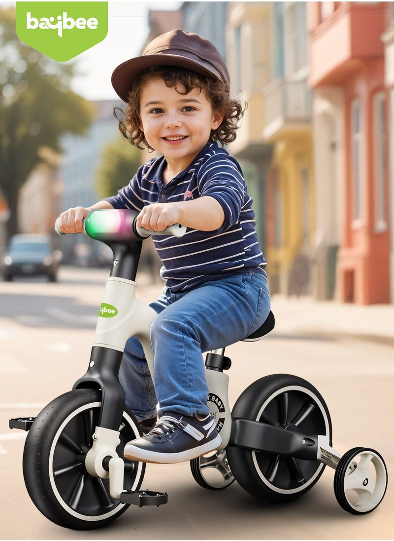 BAYBEE - 2 in 1 Convertible Baby Tricycle for Kids Smart Baby Balance Bike Kids Tricycle Cycle with Light Music Foldable Auxilary Wheels Kids Tricycle Bicycle Baby Cycle for Kids 2 to 5 Years Black - Image 1